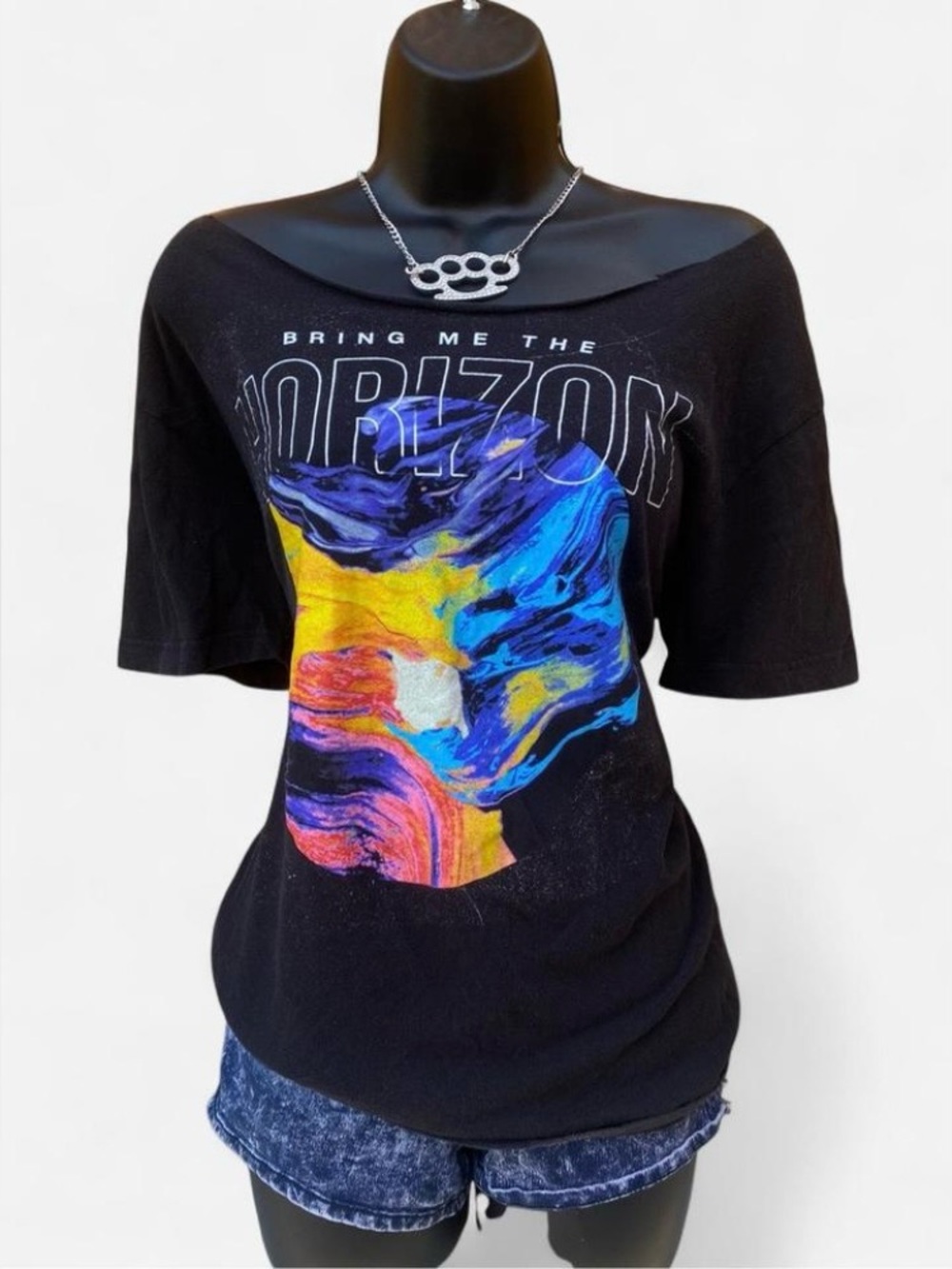 Bring Me The Horizon Upcycled Off Shoulder Band Tee with Cut Out Back